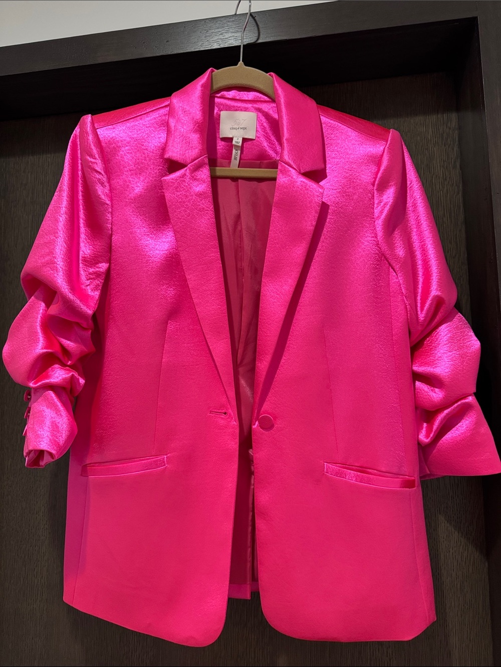 cinq a sept Hot Pink Satin Blazer